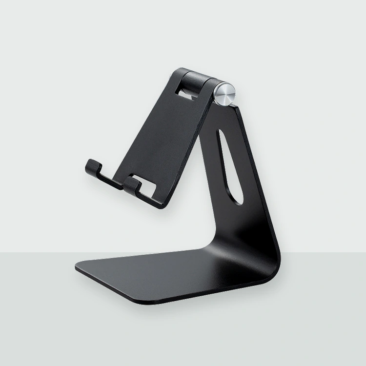 Black folding phone stand in a supplier-based illustrative image