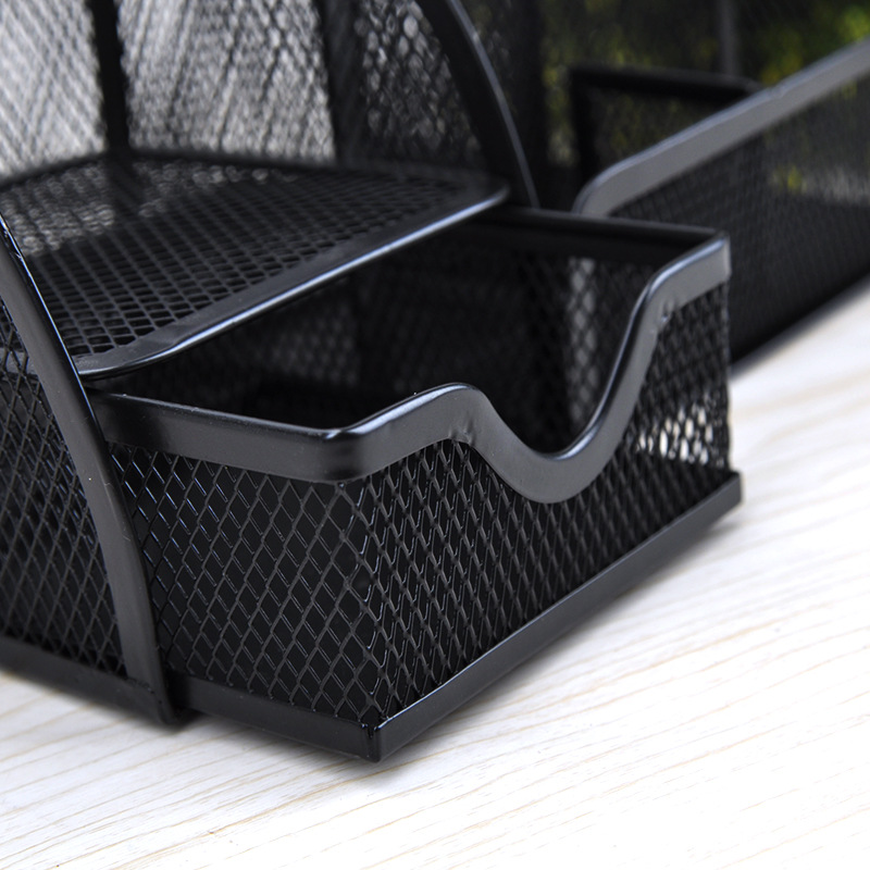 Black metal mesh desk organizer in a supplier product image